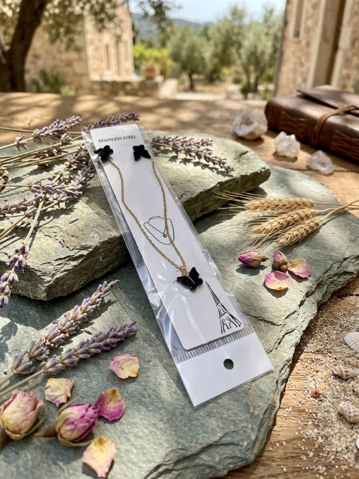 Black butterfly jewellery set