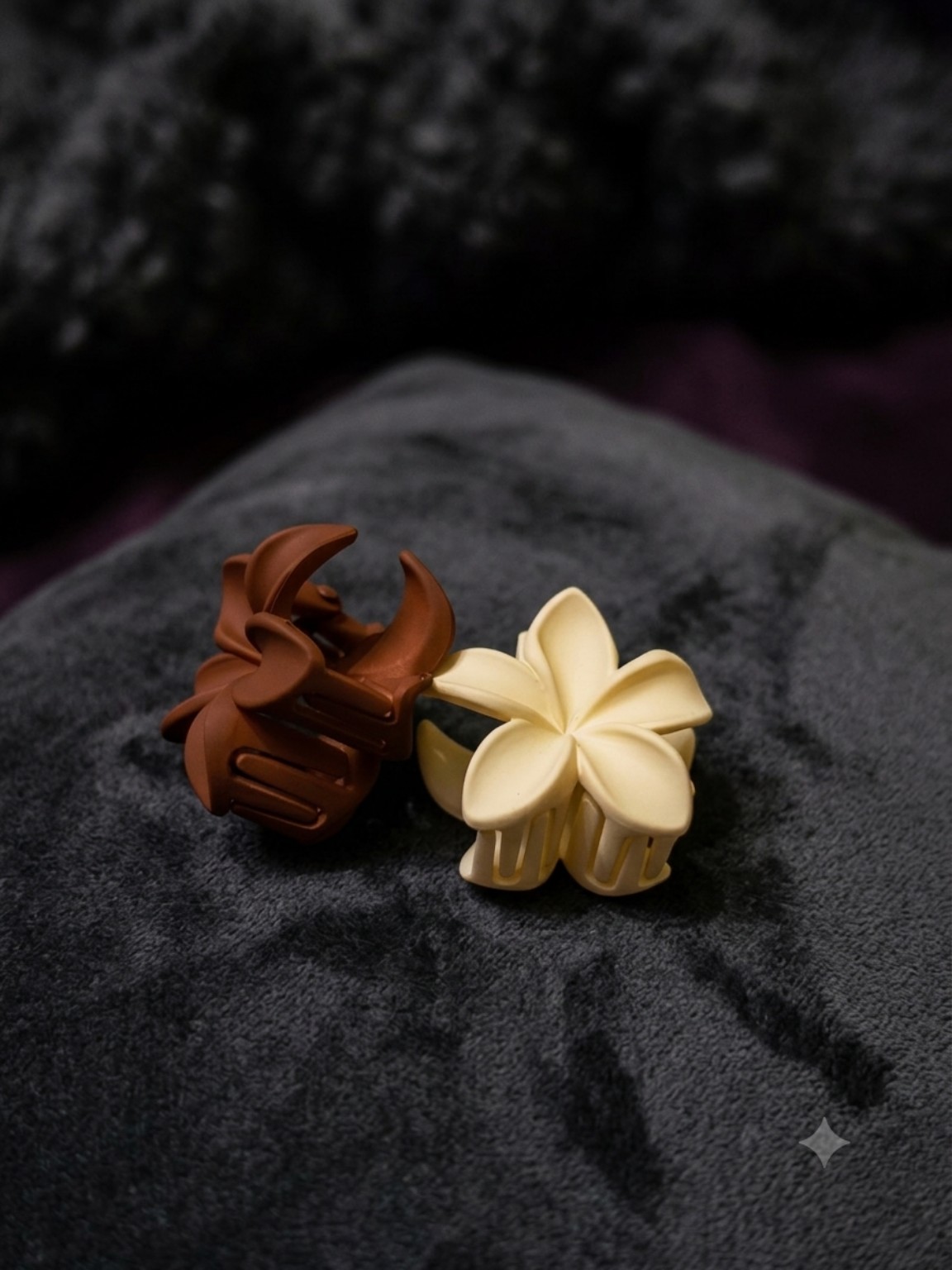Brown and cream flower hair clips