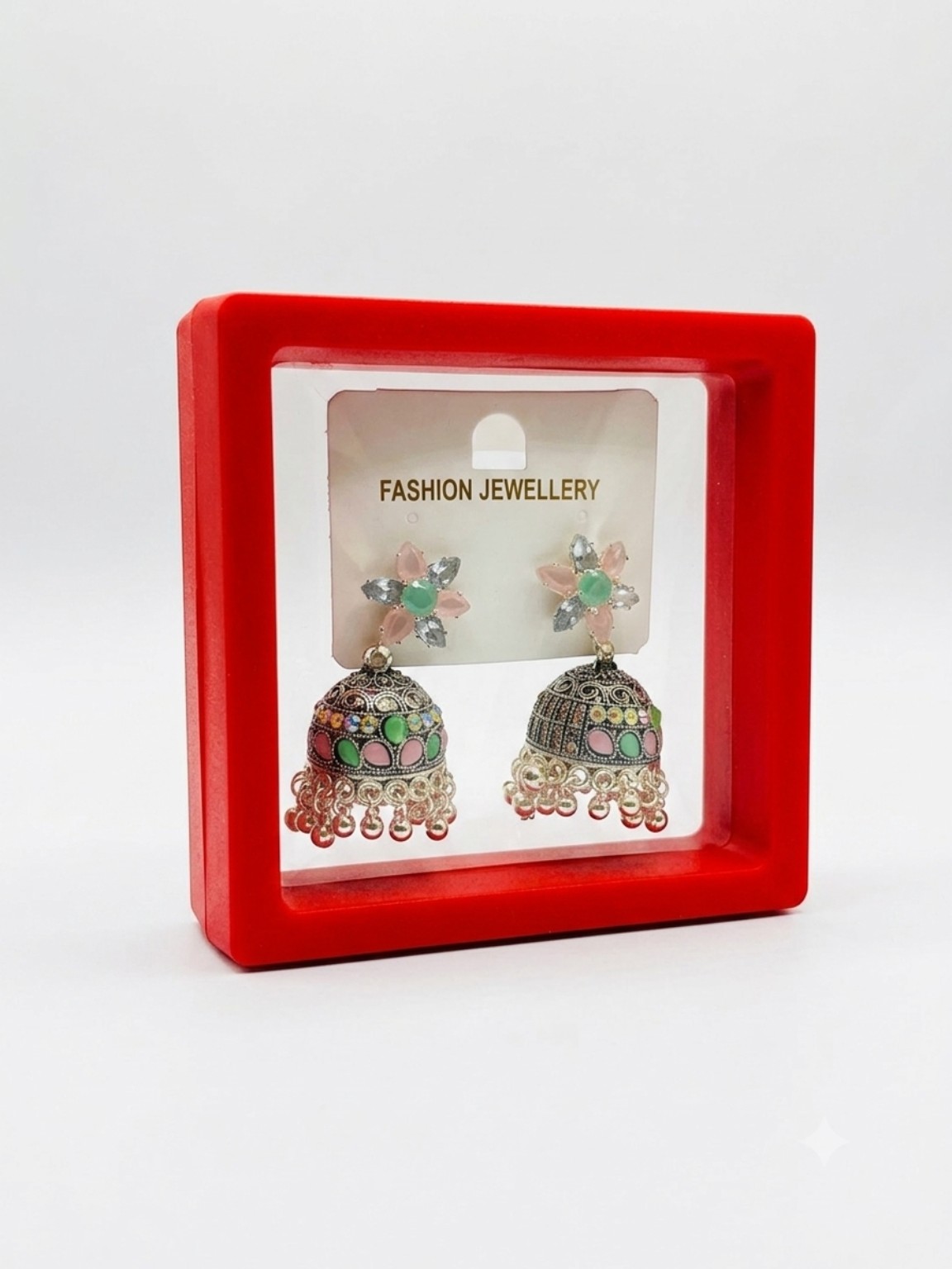 Fashion jhumka earrings in a red gift box